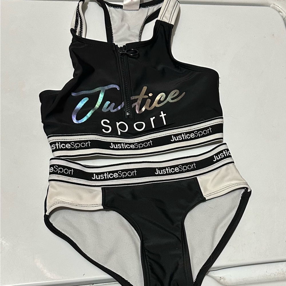 Justice Black and White One Piece Swimsuit